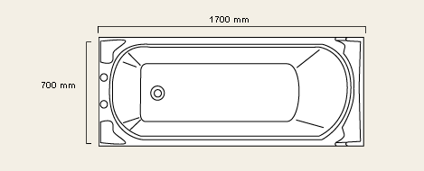 Technical image of Avoca Classique white bath. 1700 x 700mm. Legs included.