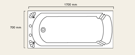 Technical image of Avondale White bath. 1700 x 700mm. Legs included.