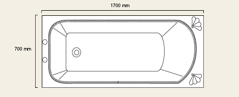 Technical image of Waterford Ravel white bath. 1700 x 700mm. Legs included.