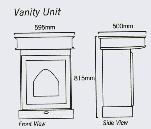 Technical image of Waterford Wood Vanity unit in traditional mahogany finish with vanity basin.