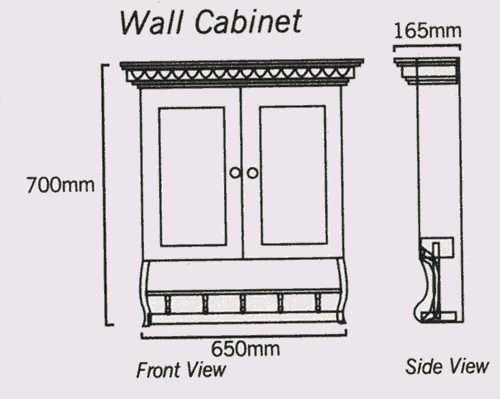 Technical image of Waterford Wood Traditional bathroom cabinet in pine finish.