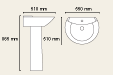 Technical image of Mondial 1 Tap Hole Basin and Pedestal.