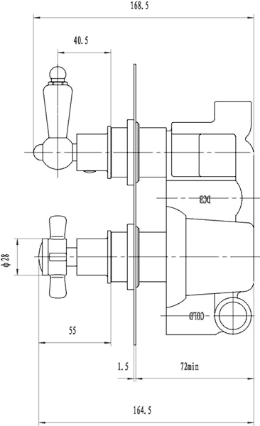 Technical image of Galway Twin thermostatic shower valve with BIR kit (Chrome)