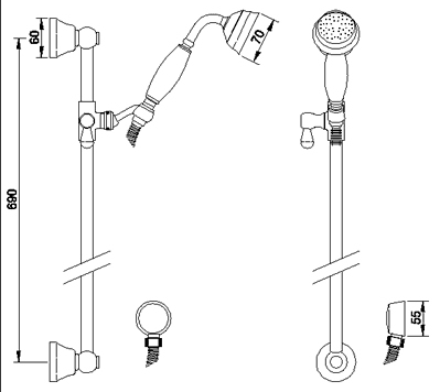 Technical image of Galway Twin thermostatic shower valve with slide rail kit (Chrome)