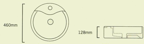 Technical image of Shires Round Geo Free-Standing Basin, 1 Tap Hole. 460x128mm.