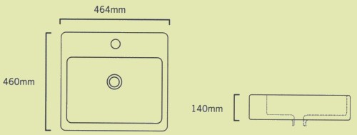 Technical image of Shires Square Teorema Free-Standing Basin, 1 Tap Hole. 460x460x140mm.