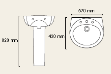 Technical image of Linear 1 Tap Hole Basin and Pedestal.