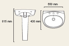 Technical image of Cylix 1 Tap Hole Basin and Pedestal.
