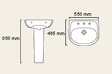 Technical image of Solari 1 Tap Hole Basin and Pedestal.