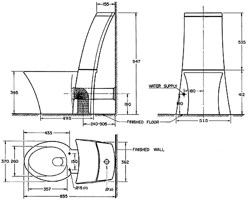 Technical image of AKA 4 Piece Bathroom Suite.