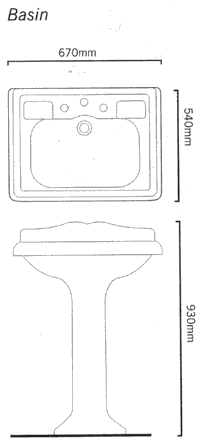 Technical image of Arcade Basin And Pedistal. 670 x 540mm.