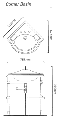 Technical image of Arcade Corner Basin And Stand. 575 x 575mm.
