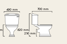 Technical image of Avoca Shell WC with cistern and fittings