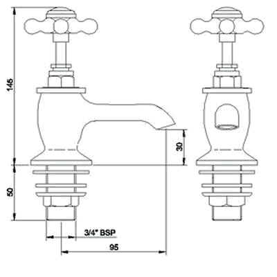 Technical image of Hudson Reed Topaz Bath taps (Pair, Chrome)