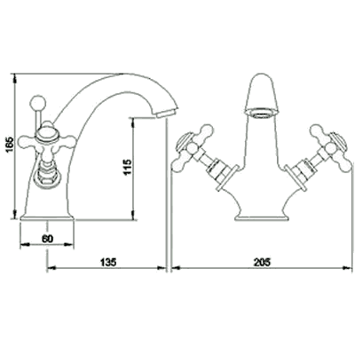 Technical image of Hudson Reed Topaz Mono basin mixer tap (Chrome) + Free pop up waste