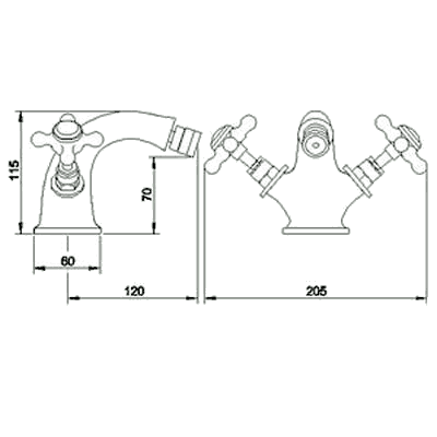 Technical image of Hudson Reed Topaz Mono bidet mixer tap (Chrome) + Free pop up waste