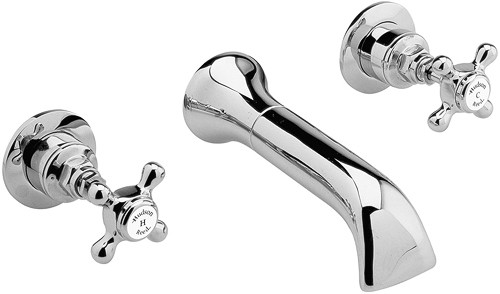 Larger image of Hudson Reed Topaz 3 tap hole wall mounted bath mixer tap
