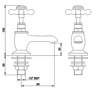 Technical image of Hudson Reed Topaz Basin taps (Pair, Antique Gold)