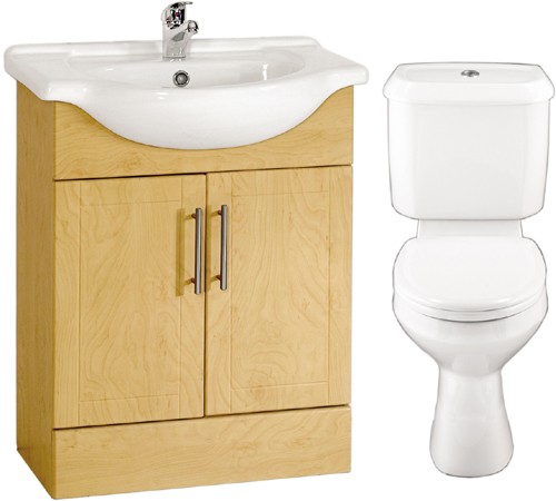 Larger image of daVinci Birch 650mm Vanity Suite With Vanity Unit, Basin, Toilet & Seat.