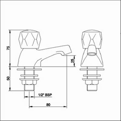 Technical image of Solo Basin taps (Pair, Chrome)