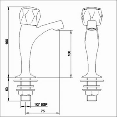 Technical image of Solo High neck sink taps (Pair, Chrome)