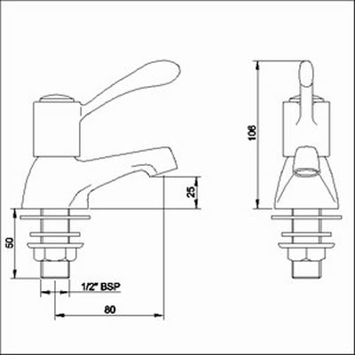 Technical image of Solo Lever basin taps (Pair, Chrome)