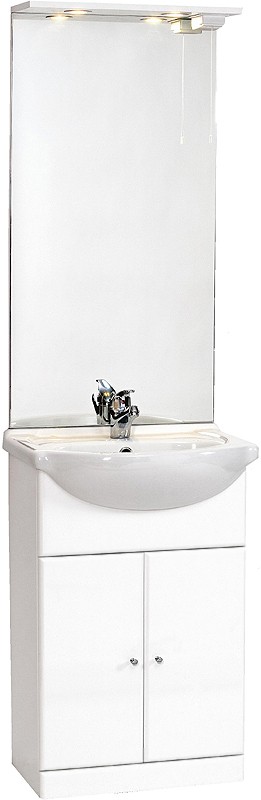 Larger image of daVinci 550mm Contour Vanity Unit with ceramic basin, mirror and lights.