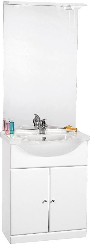 Larger image of daVinci 650mm Contour Vanity Unit with ceramic basin, mirror and lights.