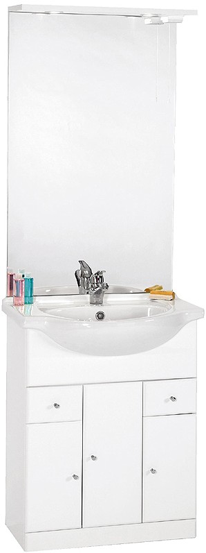 Larger image of daVinci 650mm Contour Vanity Unit with ceramic basin, mirror and lights.