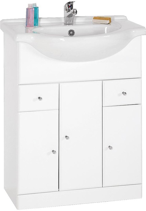 Larger image of daVinci 650mm Contour Vanity Unit with drawers and one piece ceramic basin.