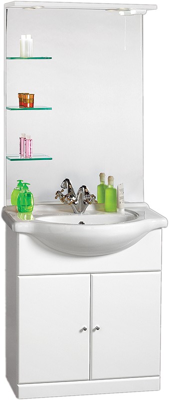 Larger image of daVinci 750mm Contour Vanity Unit with ceramic basin, mirror and shelves.