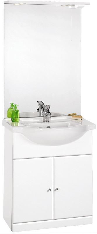 Larger image of daVinci 750mm Contour Vanity Unit with ceramic basin, mirror and lights.