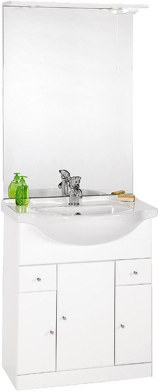 Larger image of daVinci 750mm Contour Vanity Unit with ceramic basin, mirror and lights.