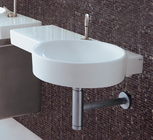 Larger image of Flame 1 Tap Hole Long Round Wall Hung Basin. 875 x 495mm.