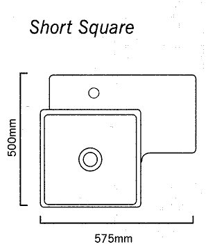 Technical image of Flame 1 Tap Hole Square Wall Hung Basin. 575 x 500mm.