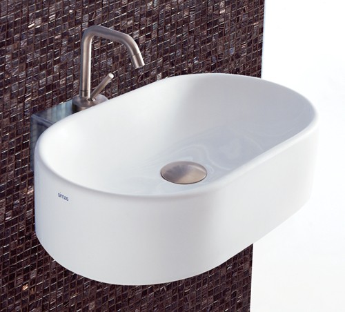 Larger image of Flame 1 Tap Hole Oval Wall Hung Basin. 520 x 420mm.