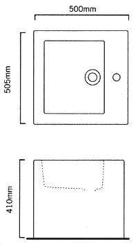 Technical image of Frozen 1 Tap Hole Wall Hung Basin. 505 x 500mm.