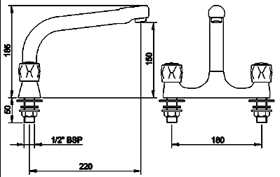 Technical image of Solo Dualflow deck sink mixer tap (Chrome)