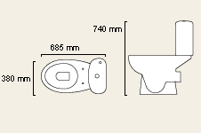 Technical image of Linear WC with cistern and fittings