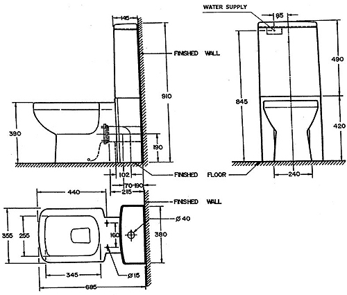 Technical image of Maya 4 Piece Bathroom Suite.