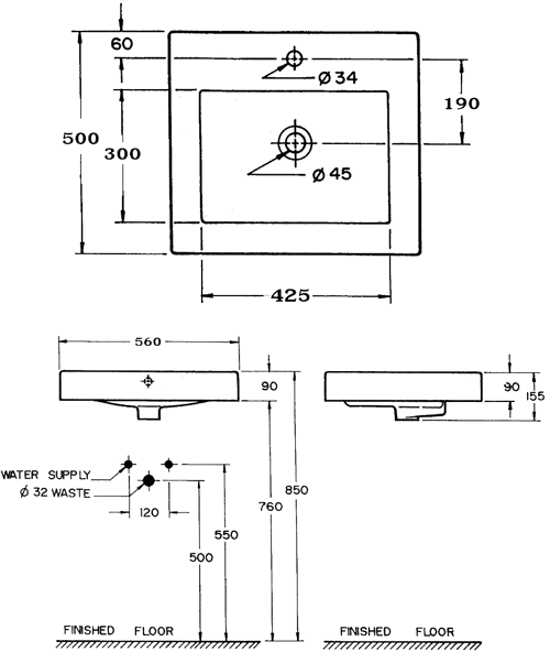 Technical image of Maya 3 Piece Bathroom Suite.