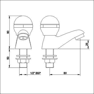 Technical image of Jupiter Basin taps (pair, ceramic valves)