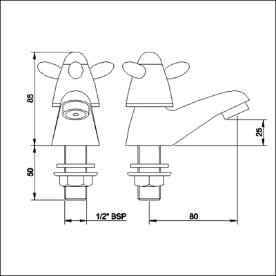 Technical image of Neptune Basin taps (pair, ceramic valves)