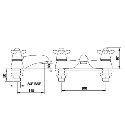 Technical image of Neptune 3/4" Bath filler (ceramic valves)