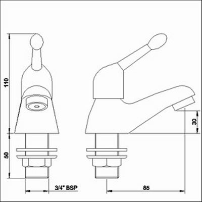 Technical image of Ultra Pacific Bath taps (pair)