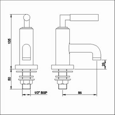 Technical image of Ultra Helix Lever basin taps (pair)