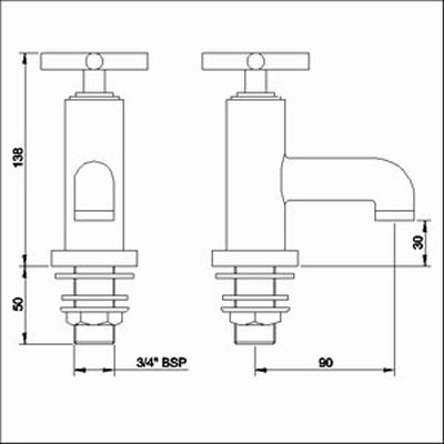 Technical image of Ultra Helix X head bath taps (pair)