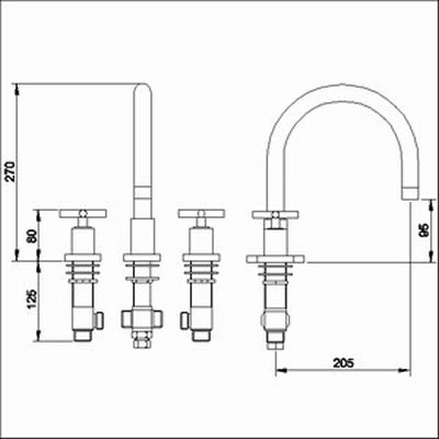 Technical image of Ultra Helix X head 3 tap hole deck mounted bath mixer