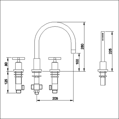 Technical image of Ultra Helix X head 4 tap hole deck mounted bath mixer