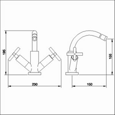 Technical image of Ultra Helix X head mono bidet mixer tap + Free pop up waste